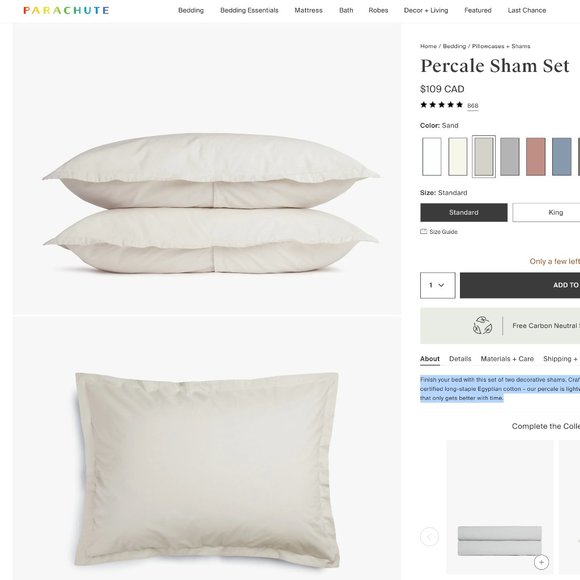 Parachute Percale Sham Set light grey standard size - Picture 2 of 5